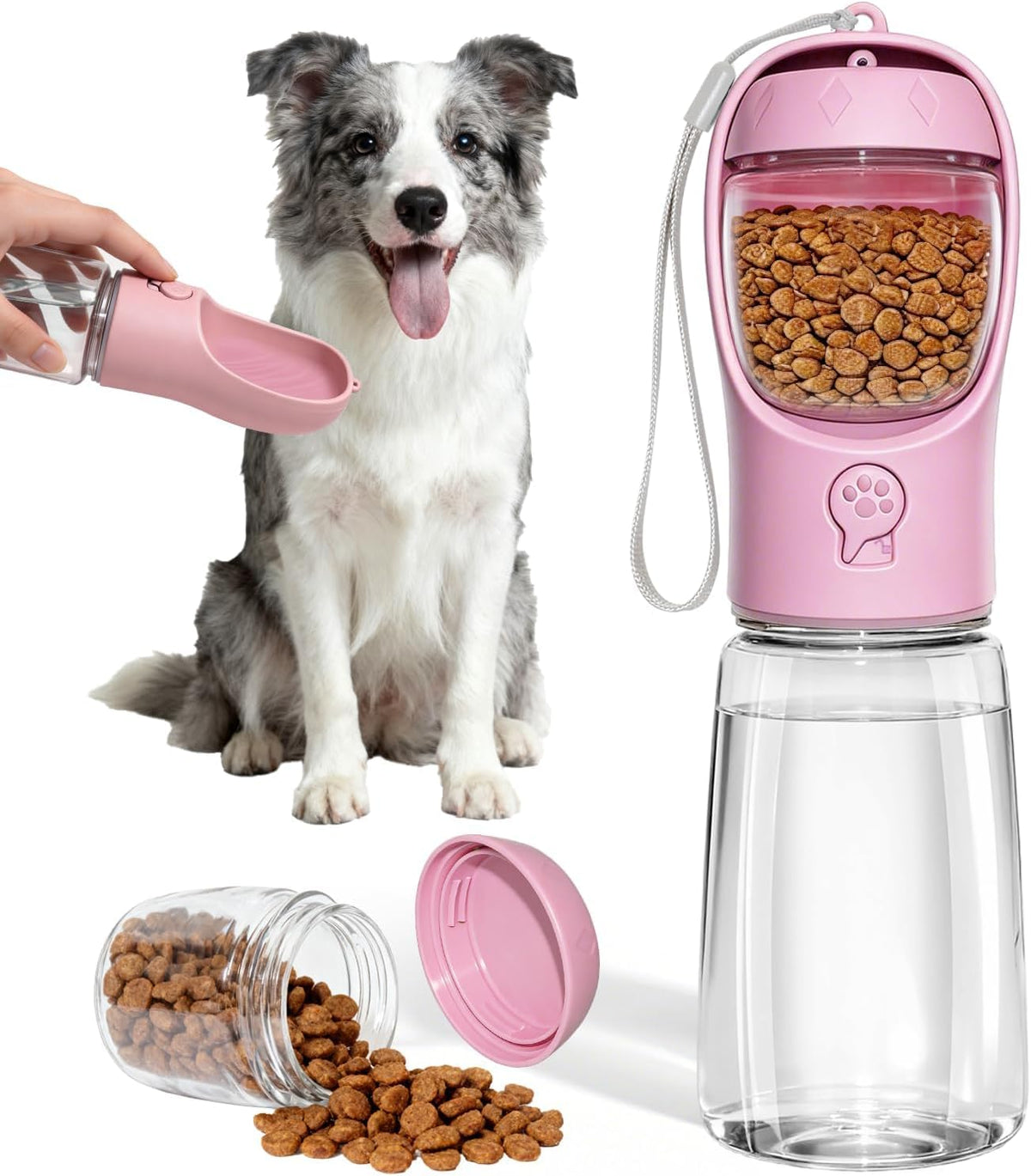 Portable Dog Water Bottle with Integrated Food Container for Travel