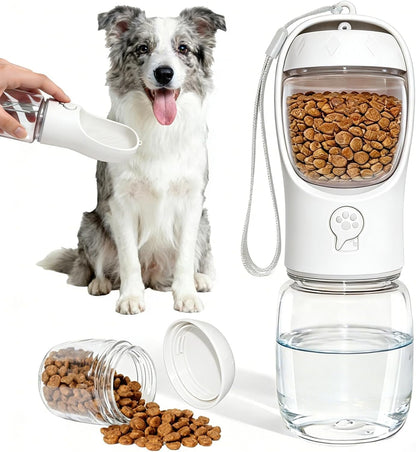 Portable Dog Water Bottle with Integrated Food Container for Travel