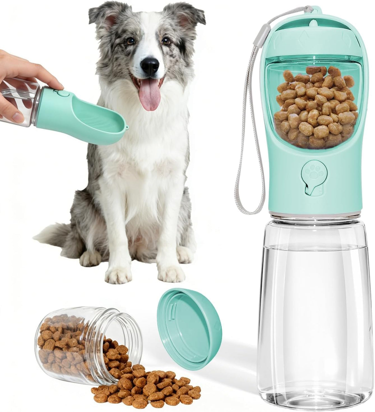 Portable Dog Water Bottle with Integrated Food Container for Travel