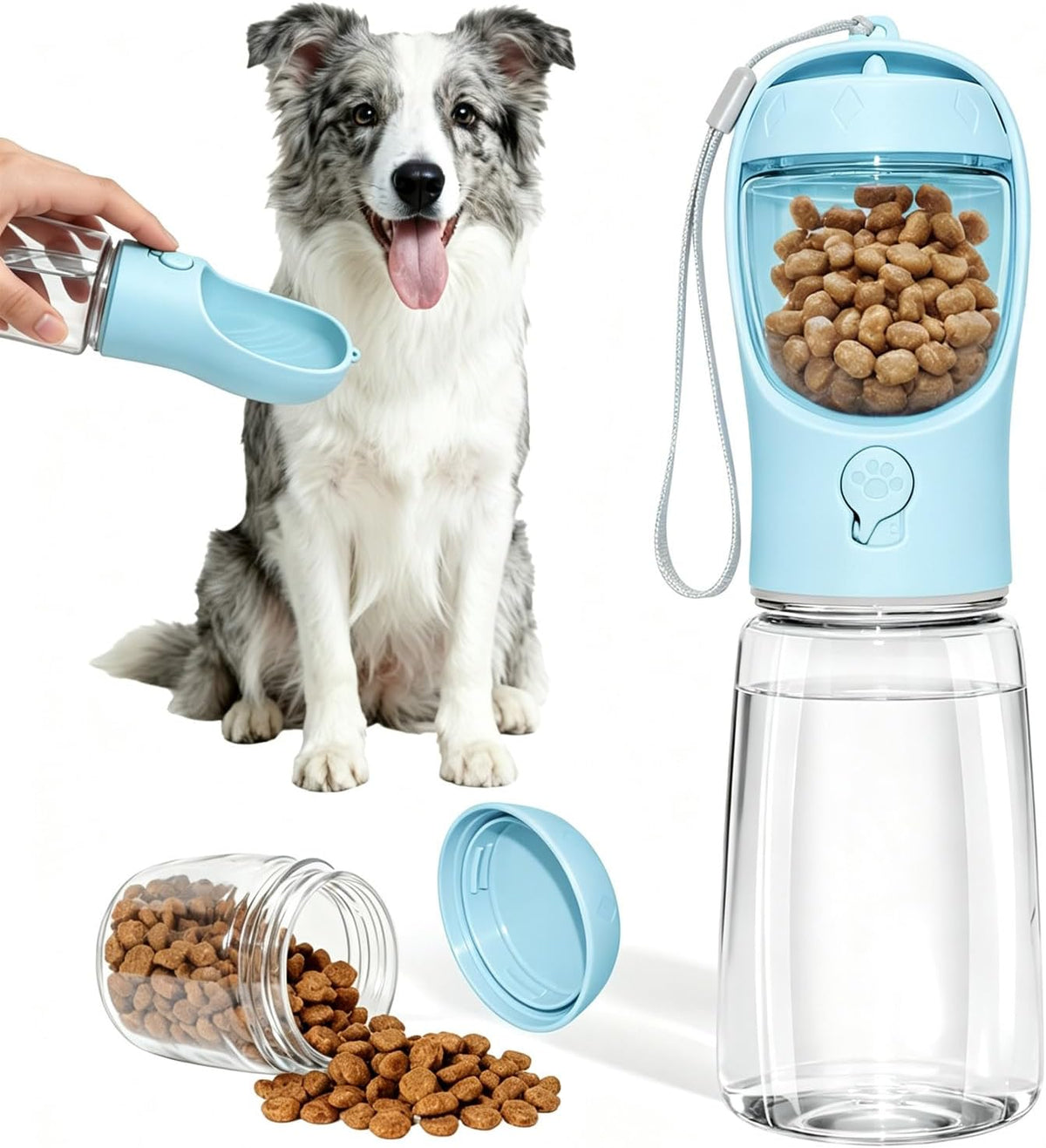 Portable Dog Water Bottle with Integrated Food Container for Travel