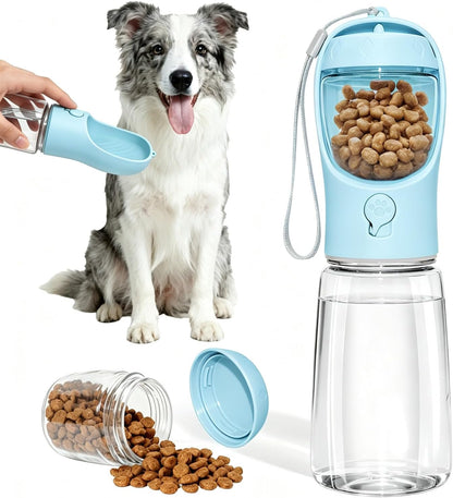 Portable Dog Water Bottle with Integrated Food Container for Travel