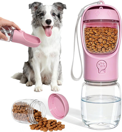 Portable Dog Water Bottle with Integrated Food Container for Travel