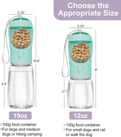 Portable Dog Water Bottle with Integrated Food Container for Travel