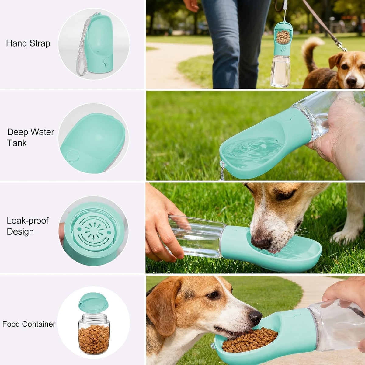 Portable Dog Water Bottle with Integrated Food Container for Travel