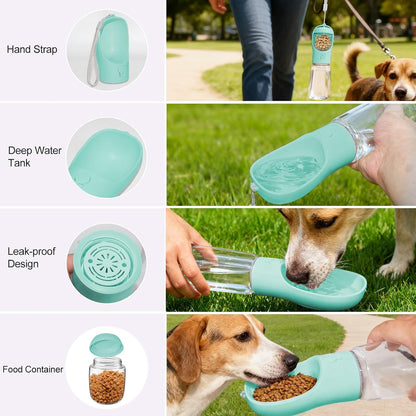 Portable Dog Water Bottle with Integrated Food Container for Travel