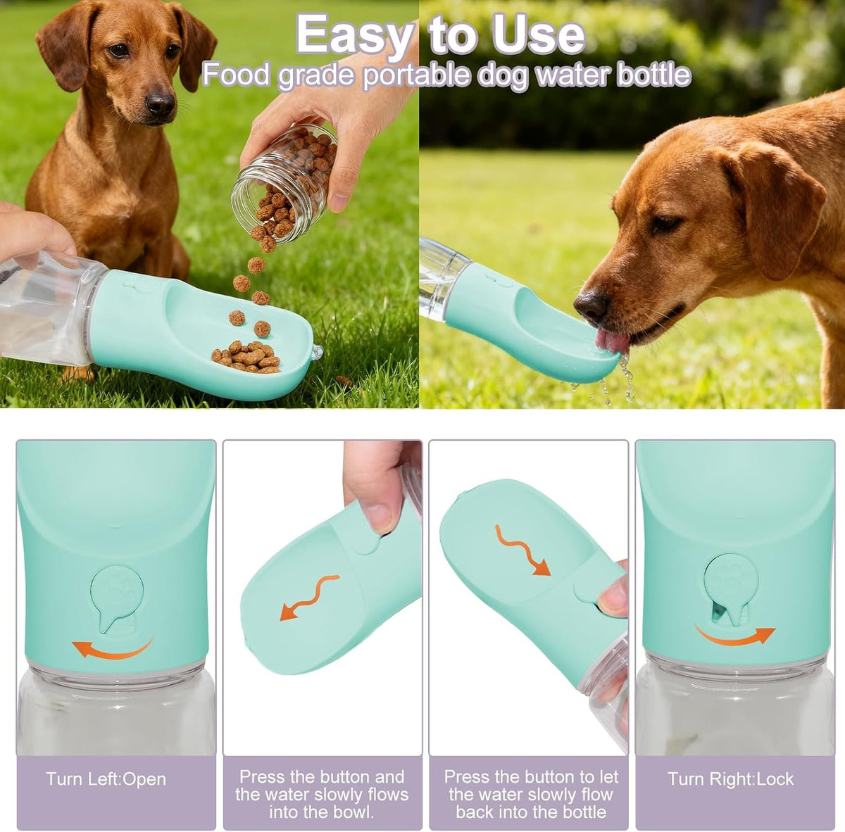 Portable Dog Water Bottle with Integrated Food Container for Travel