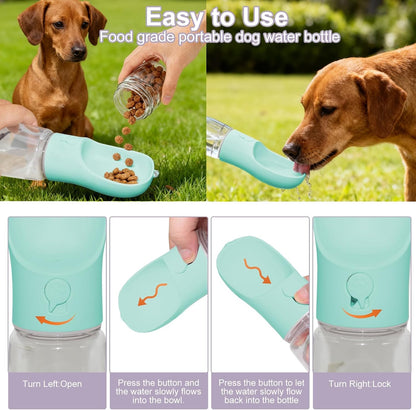 Portable Dog Water Bottle with Integrated Food Container for Travel