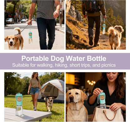 Portable Dog Water Bottle with Integrated Food Container for Travel