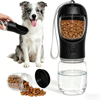 Portable Dog Water Bottle with Integrated Food Container for Travel