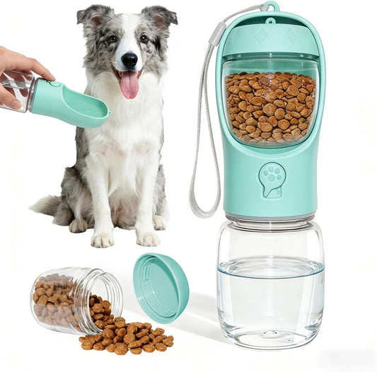 Portable Dog Water Bottle with Integrated Food Container for Travel