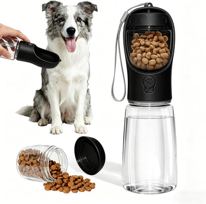 Portable Dog Water Bottle with Integrated Food Container for Travel