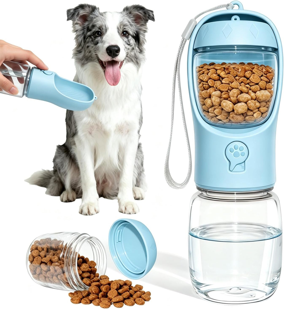 Portable Dog Water Bottle with Integrated Food Container for Travel