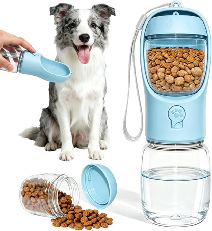 Portable Dog Water Bottle with Integrated Food Container for Travel