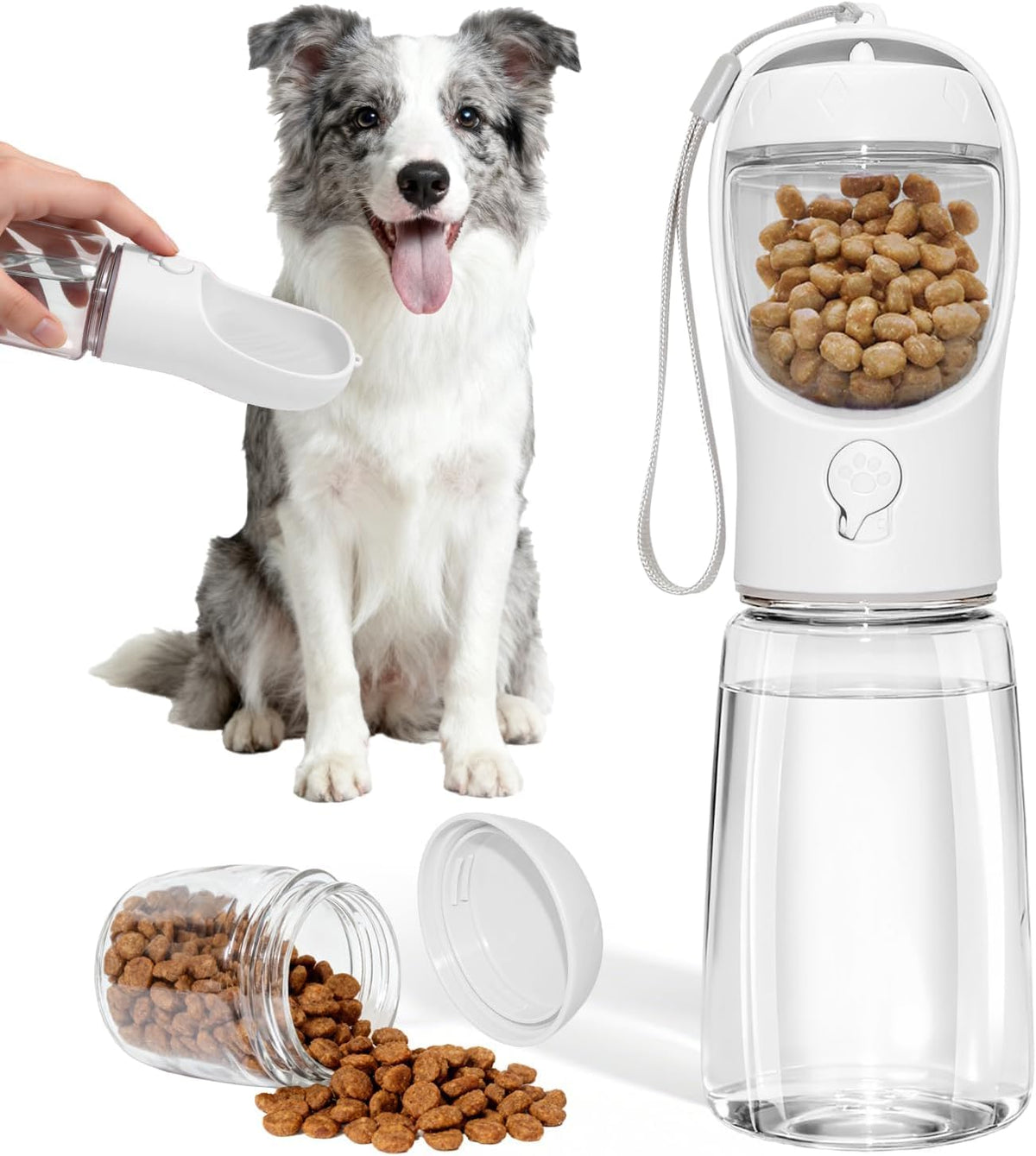 Portable Dog Water Bottle with Integrated Food Container for Travel